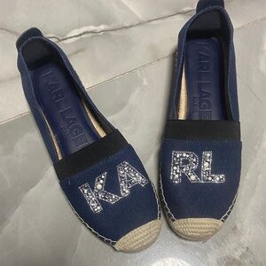 Karl Lagerfeld Blue Espadrilles with Crystal Accents